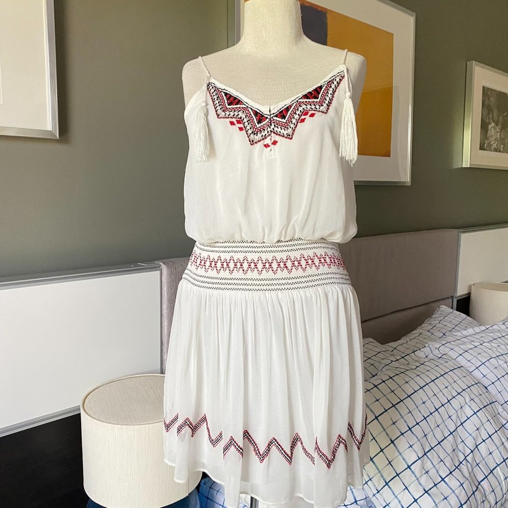 Free People Totally Bohemian White Embroidery Dress with Tassels XS.  - P